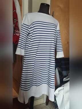 New Armor Lux Casual White & Navy Striped Boatneck Dress